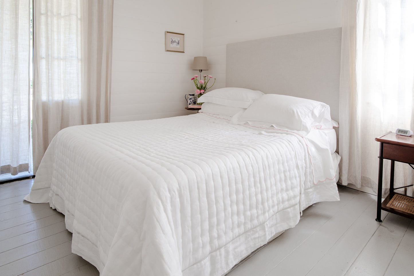 Bask Hemstitched White Linen Quilt