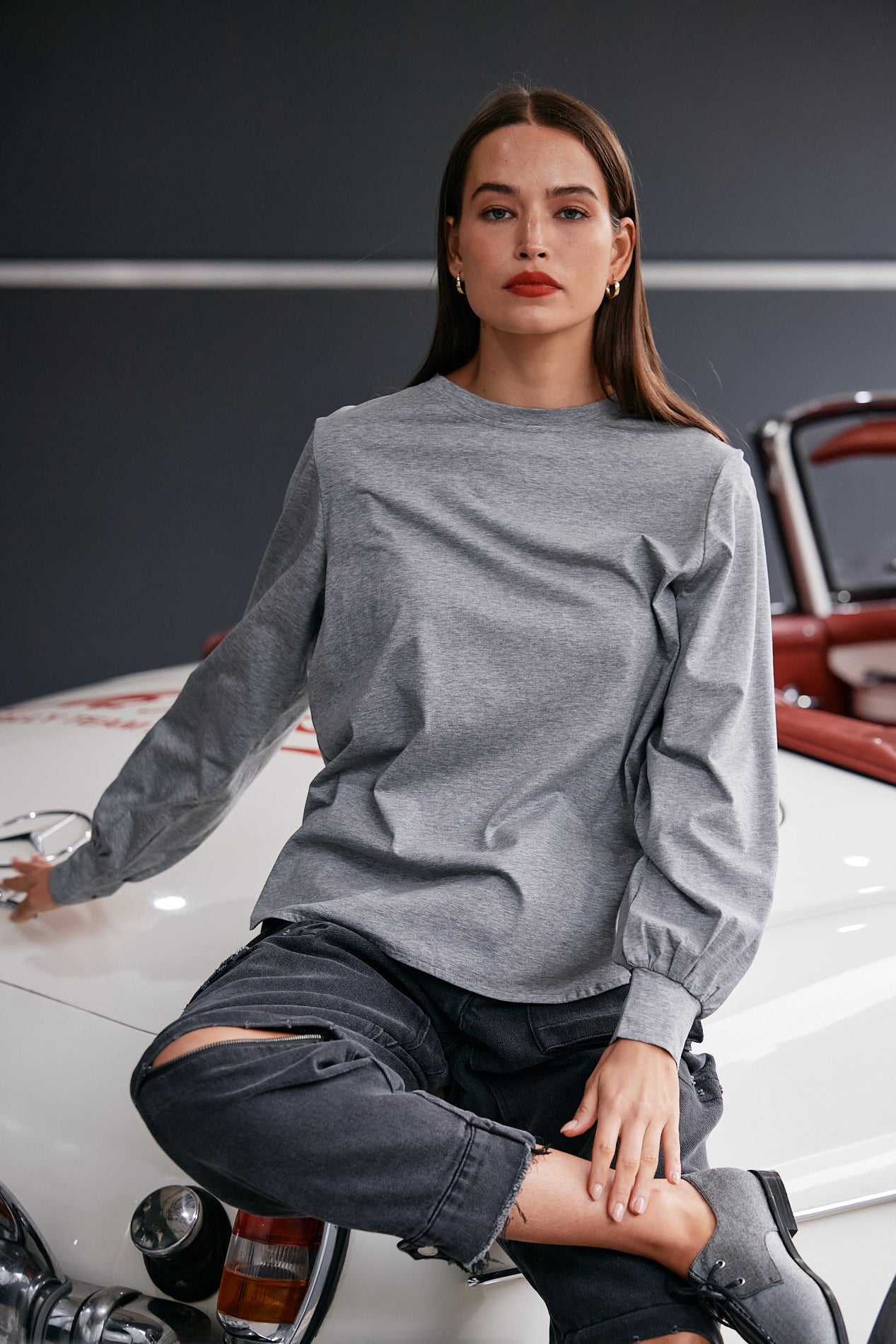 M.A. Dainty Baxter Grey Cotton Top