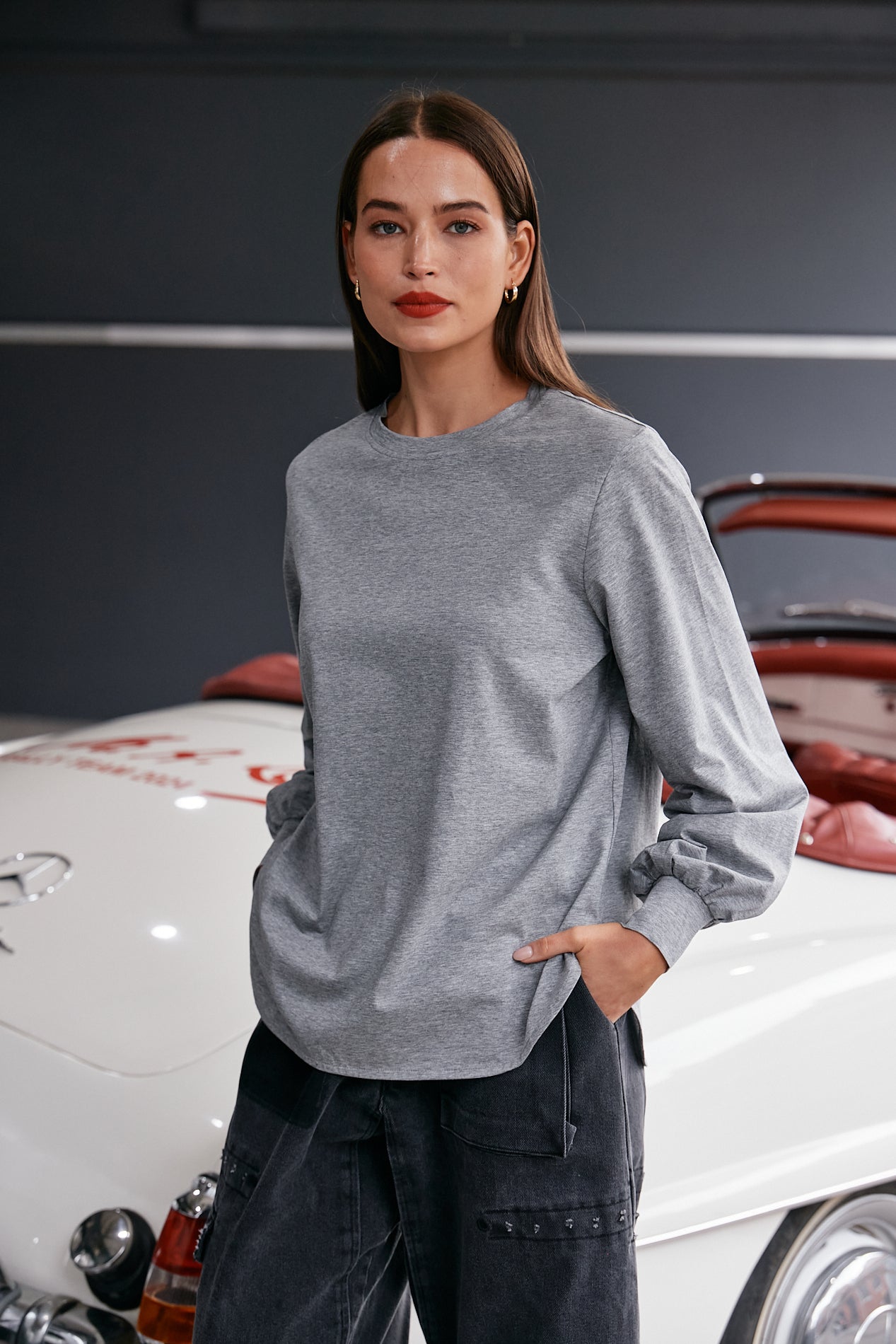 M.A. Dainty Baxter Grey Cotton Top