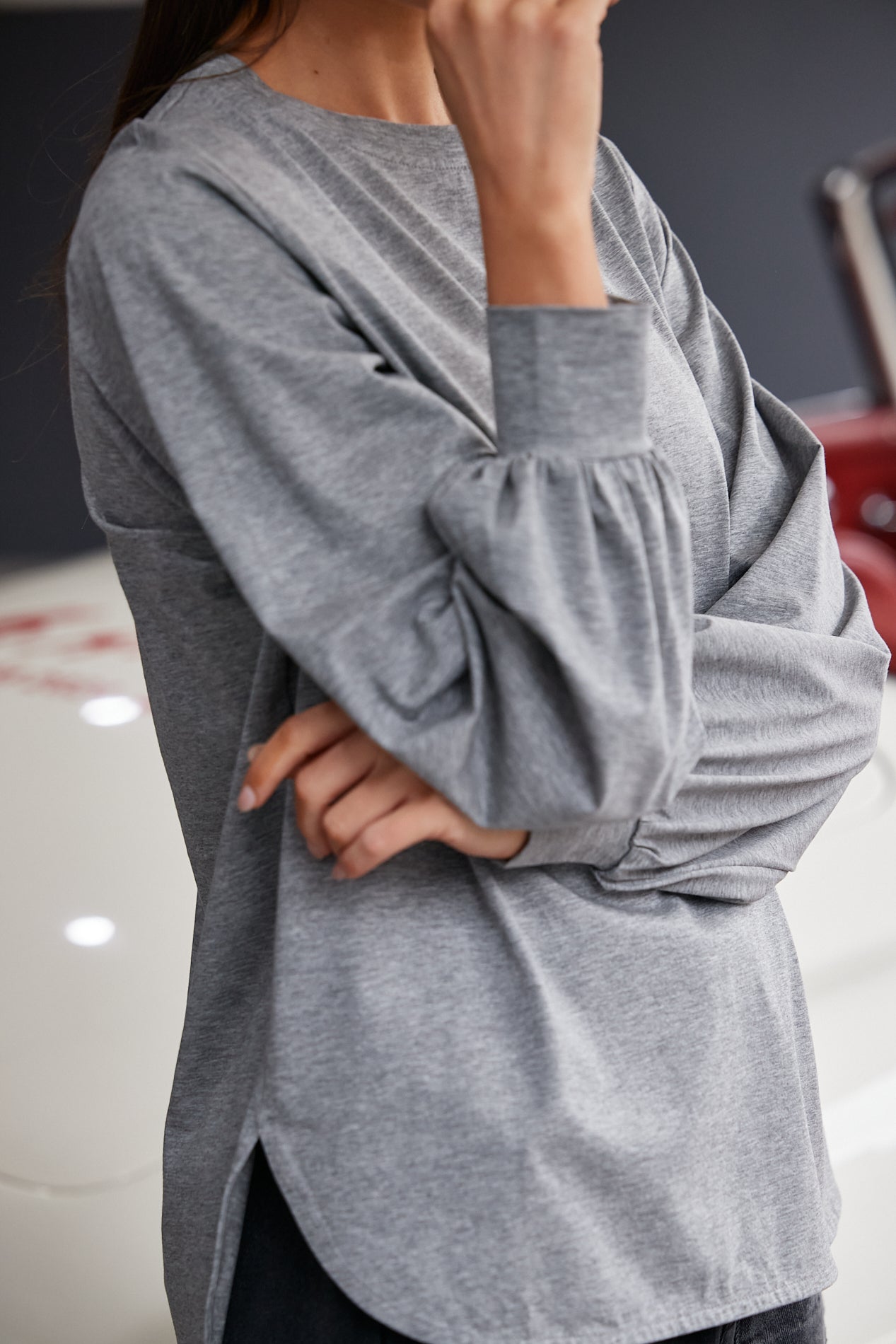 M.A. Dainty Baxter Grey Cotton Top