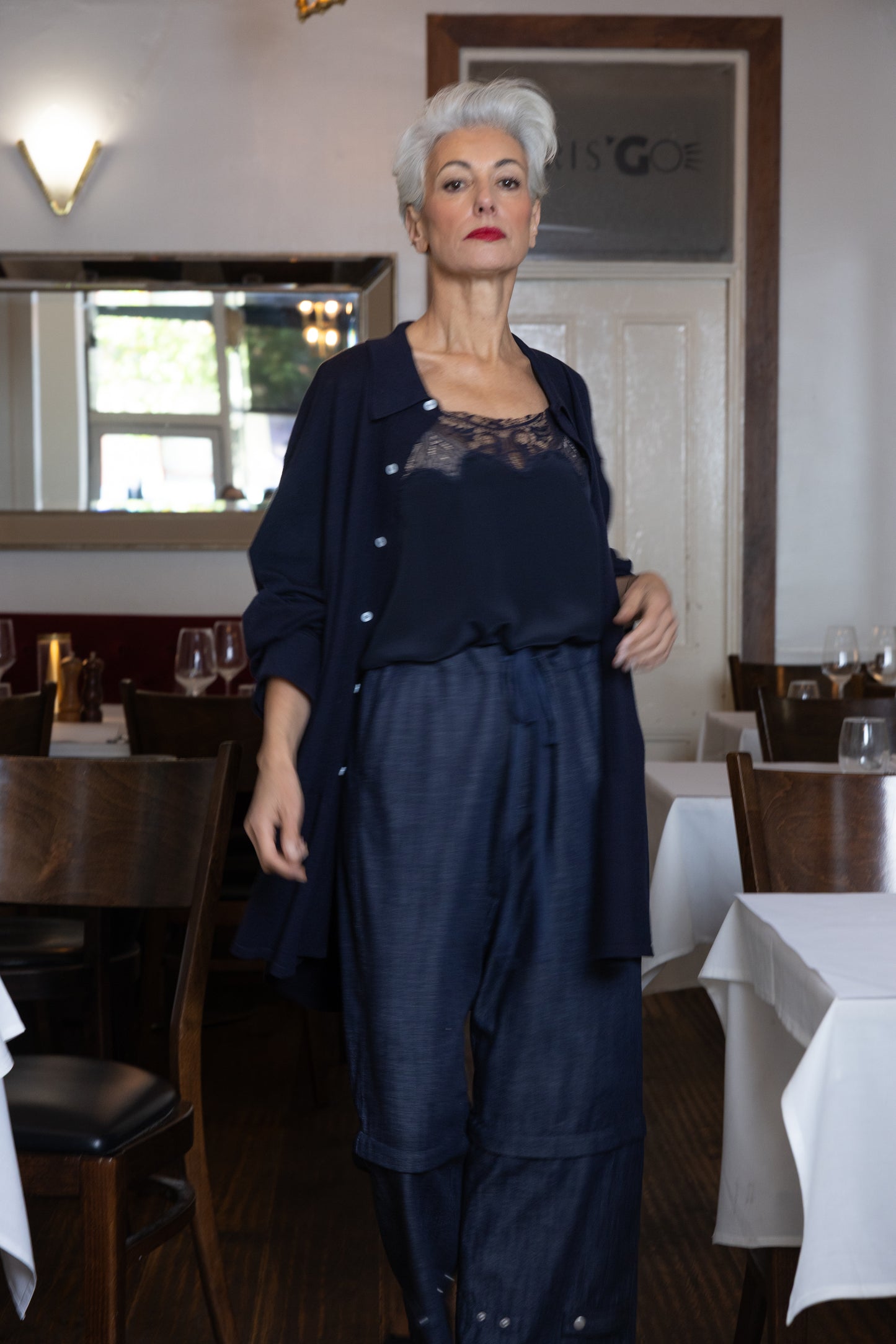 M.A. Dainty Tuxe Navy Cardigan