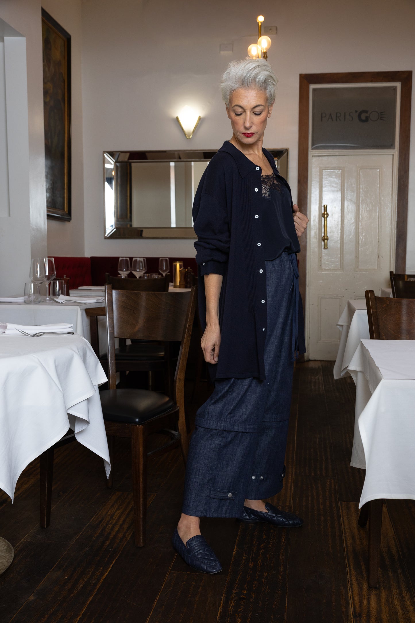 M.A. Dainty Tuxe Navy Cardigan