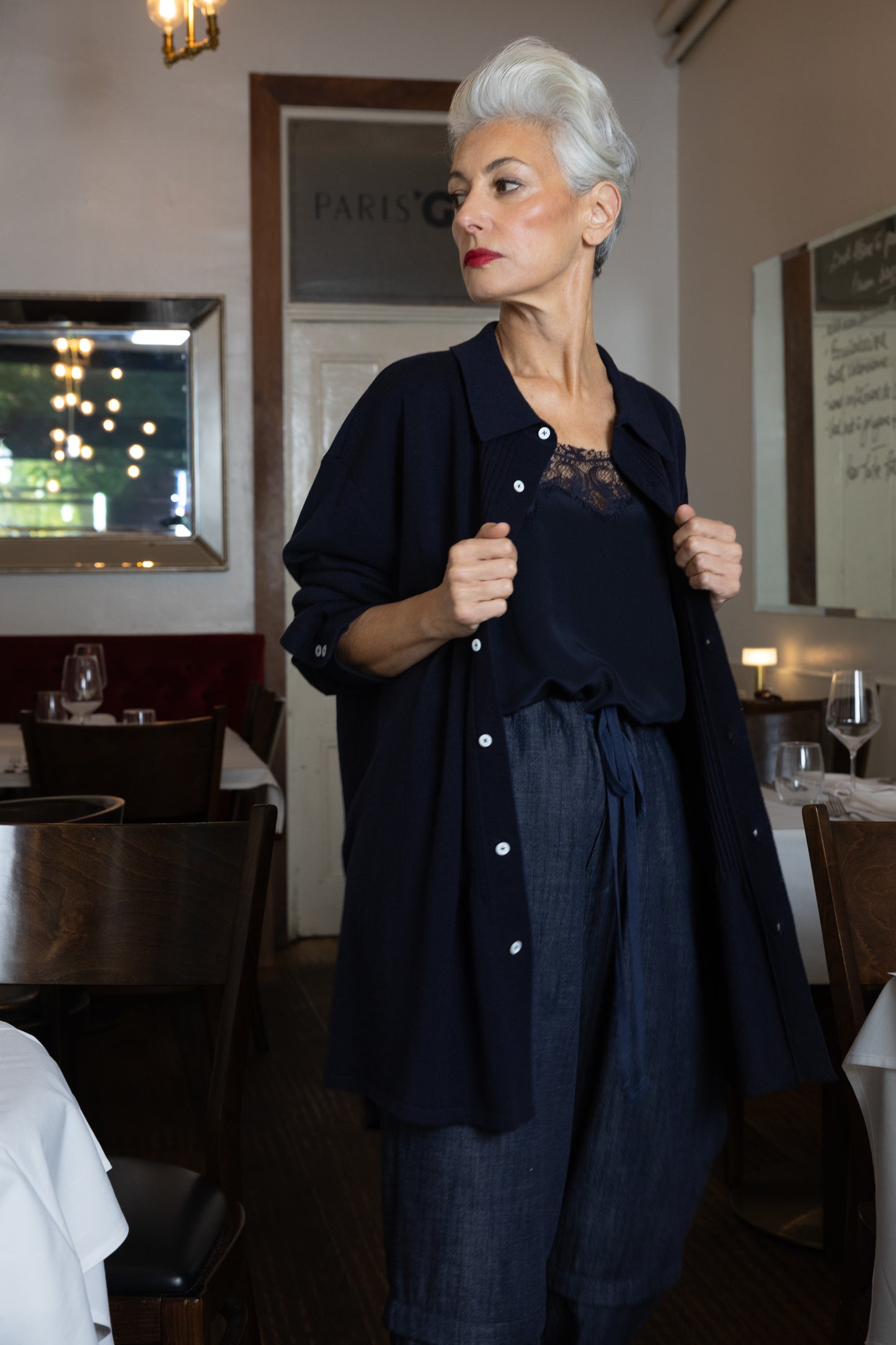 M.A. Dainty Tuxe Navy Cardigan