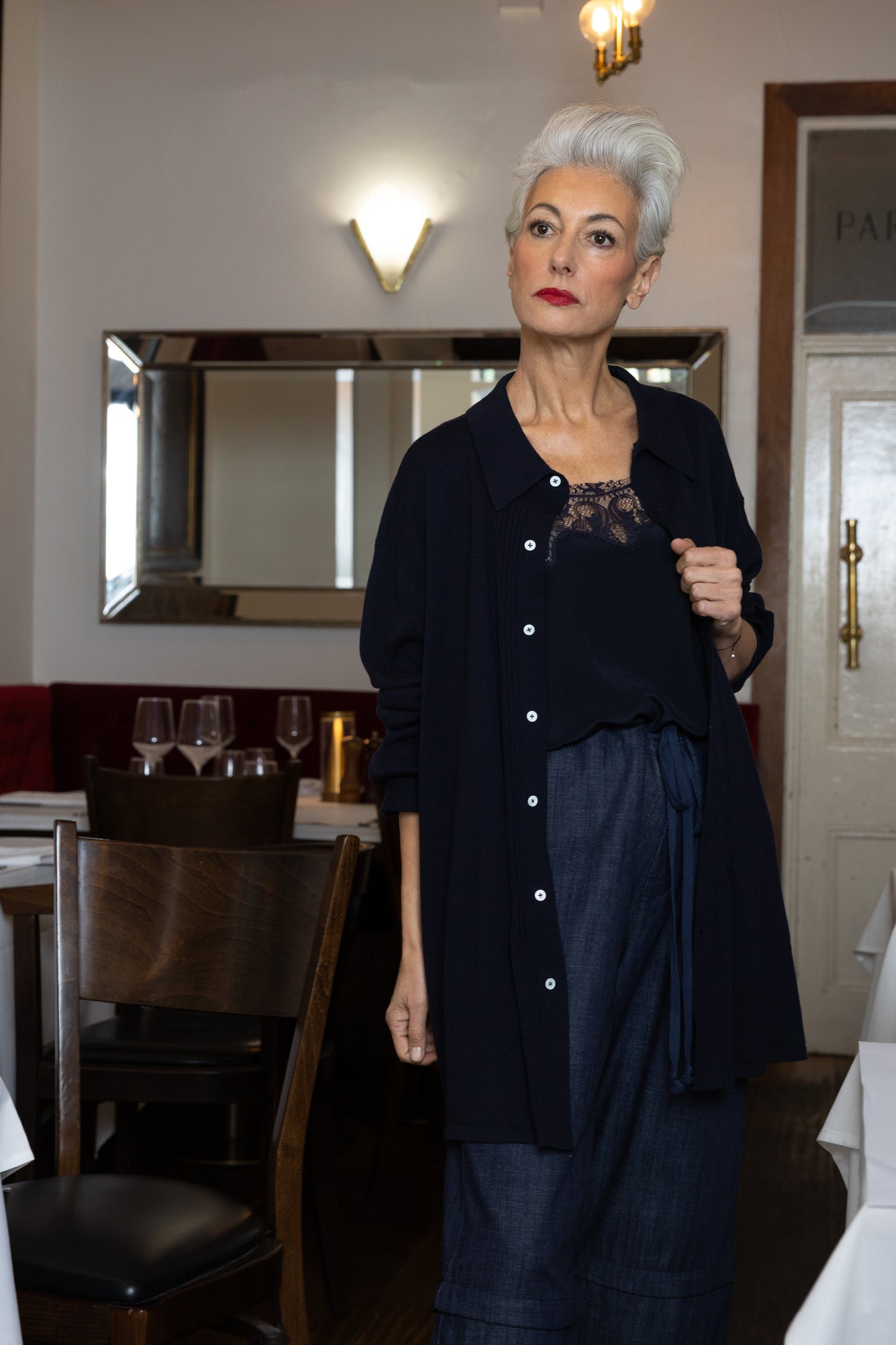 M.A. Dainty Tuxe Navy Cardigan