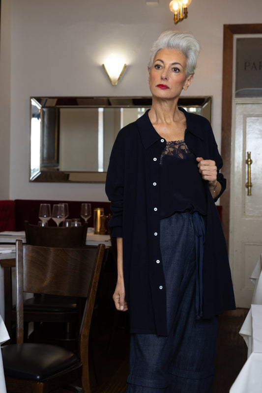 M.A. Dainty Tuxe Navy Cardigan
