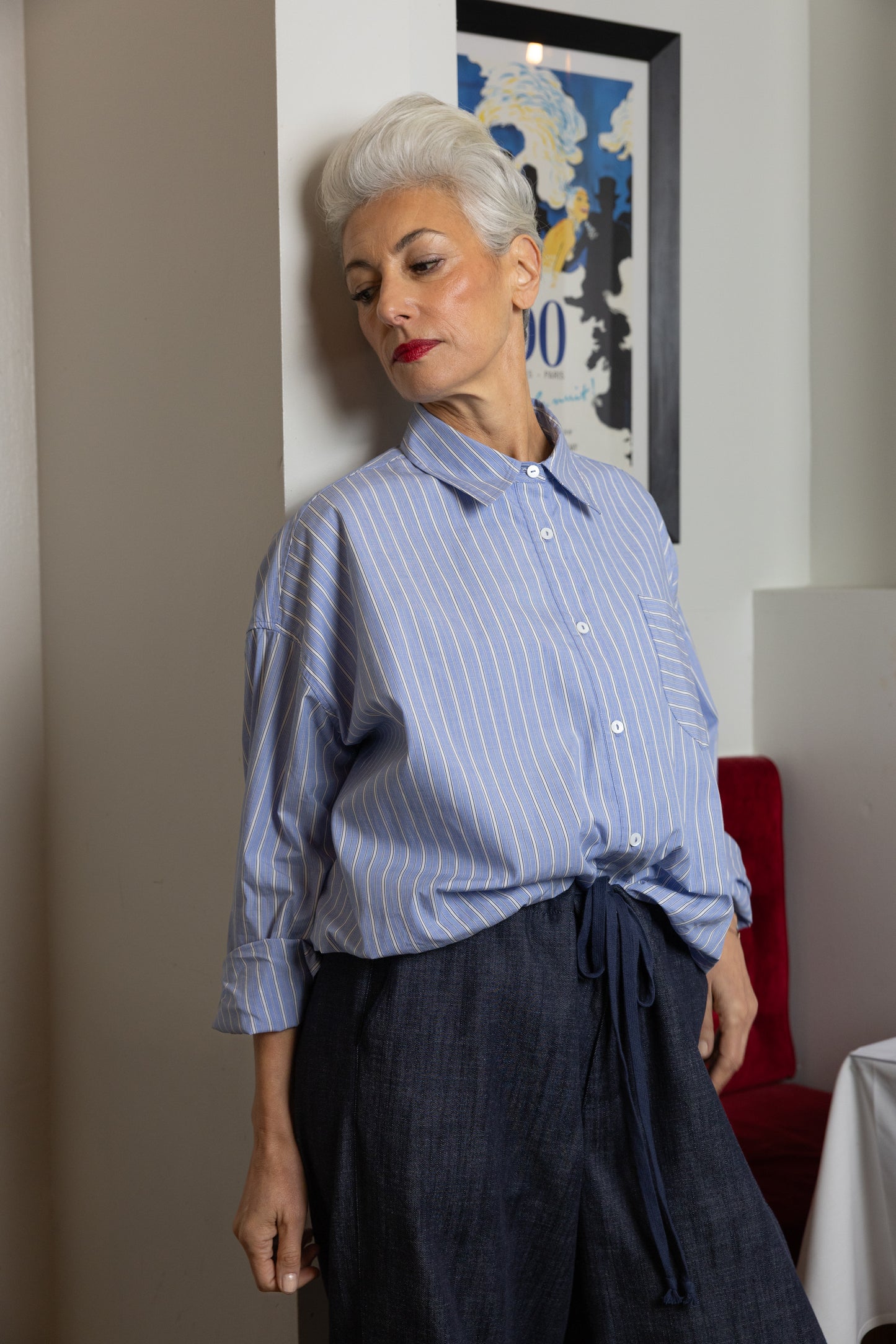 M.A. Dainty Treetops Stripe Cotton Shirt