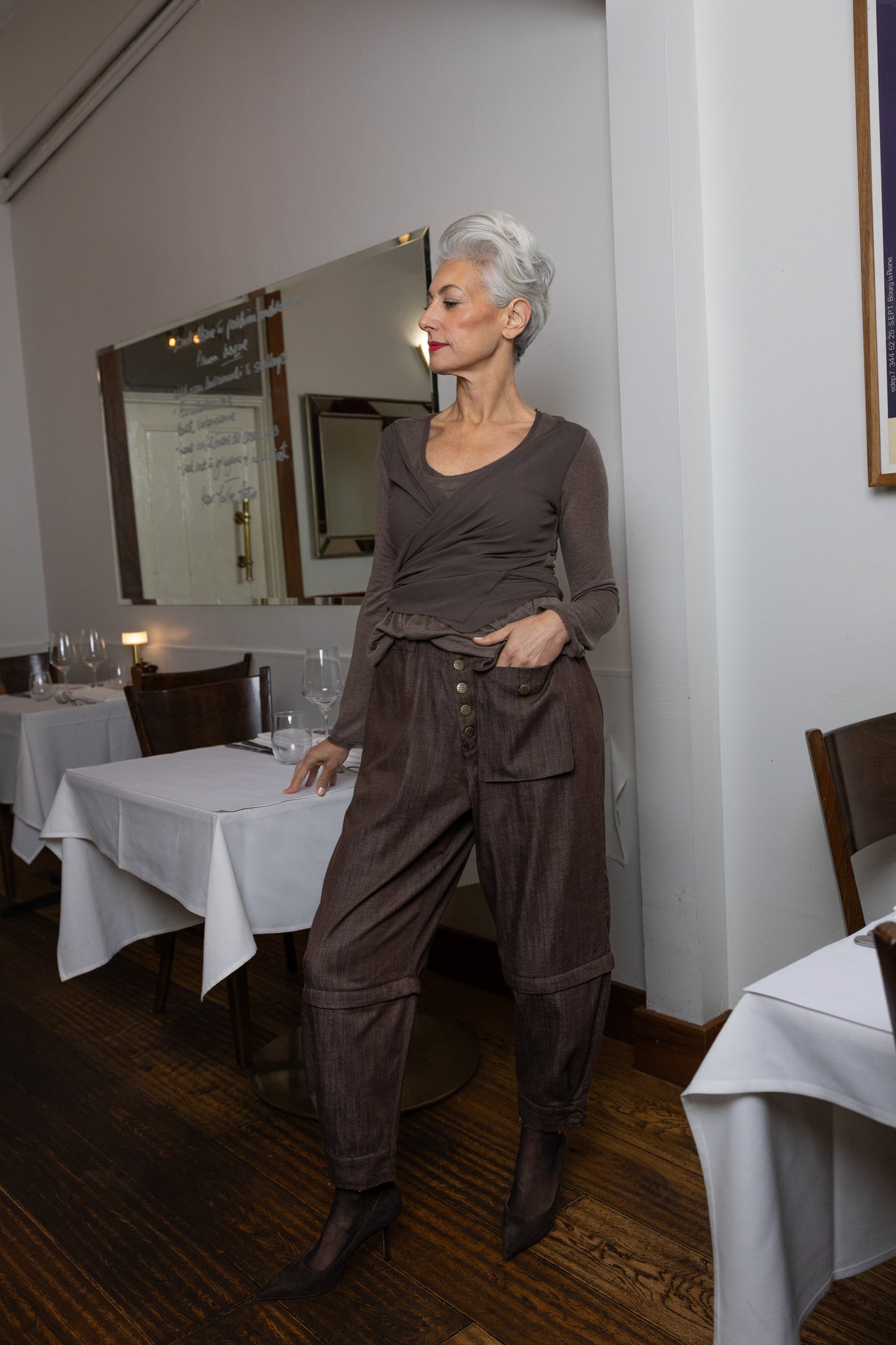 M.A. Dainty Twisted Chocolate Mousse Silk Top