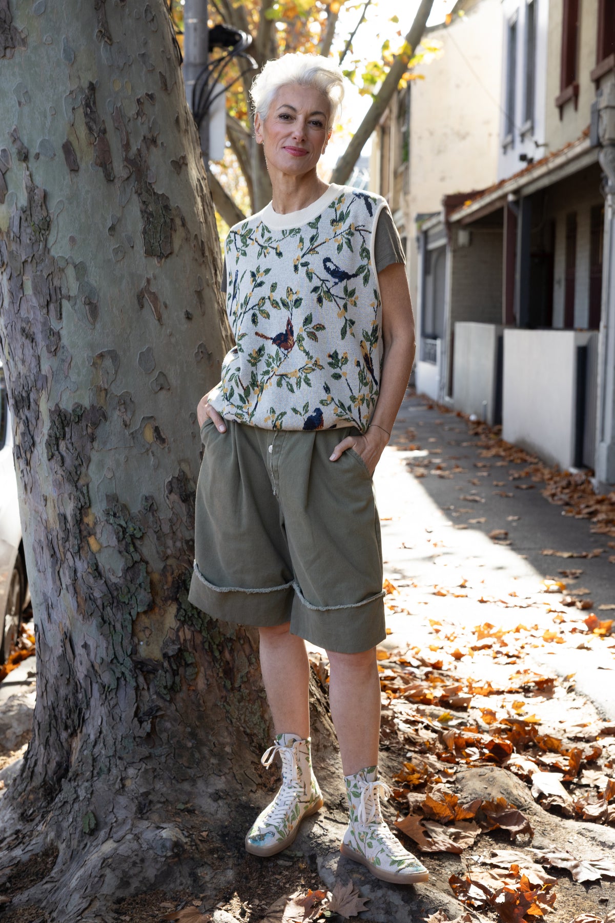 M.A. Dainty Polly Oregano Cotton Shorts