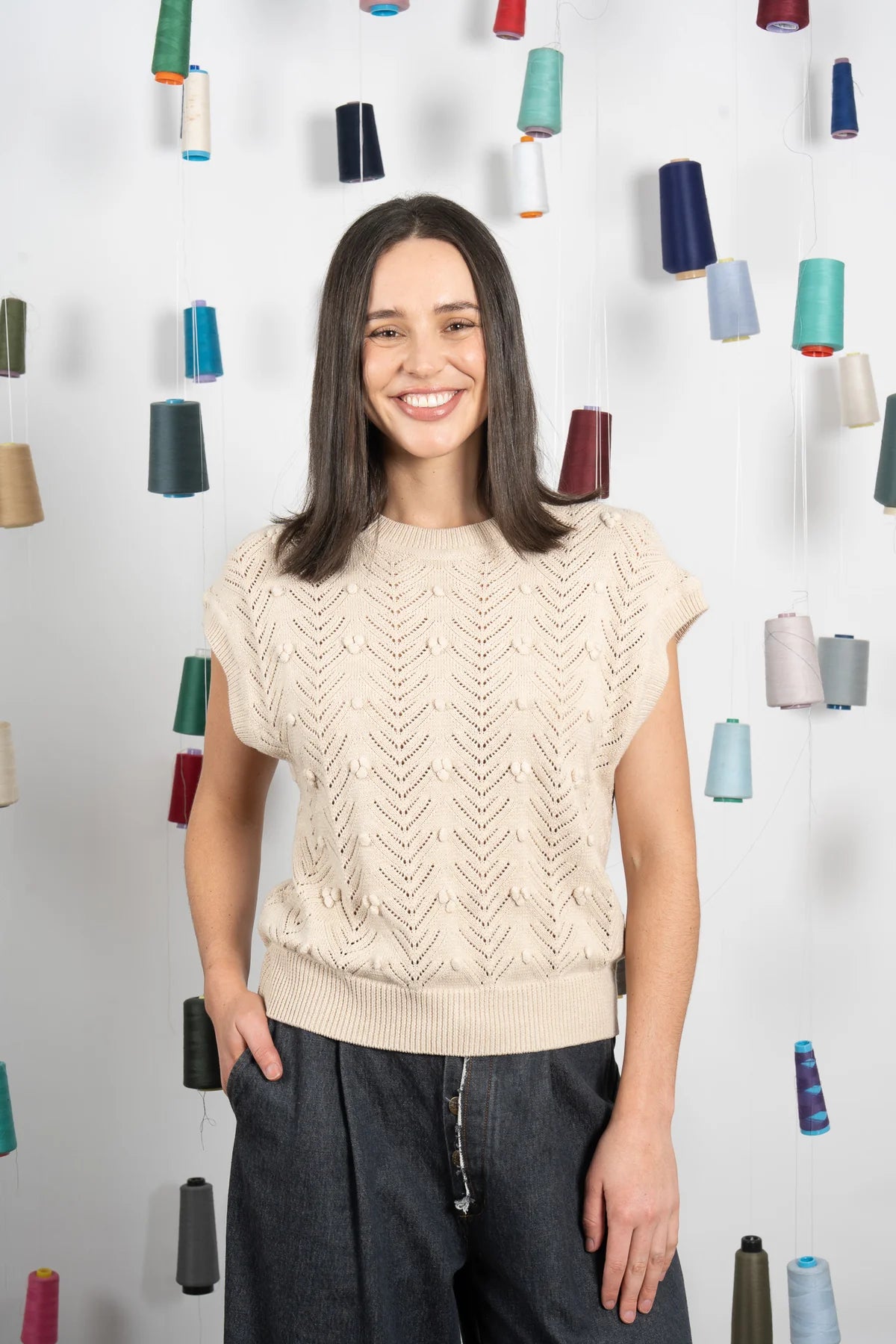 M.A. Dainty Thistle Cream Cotton Vest