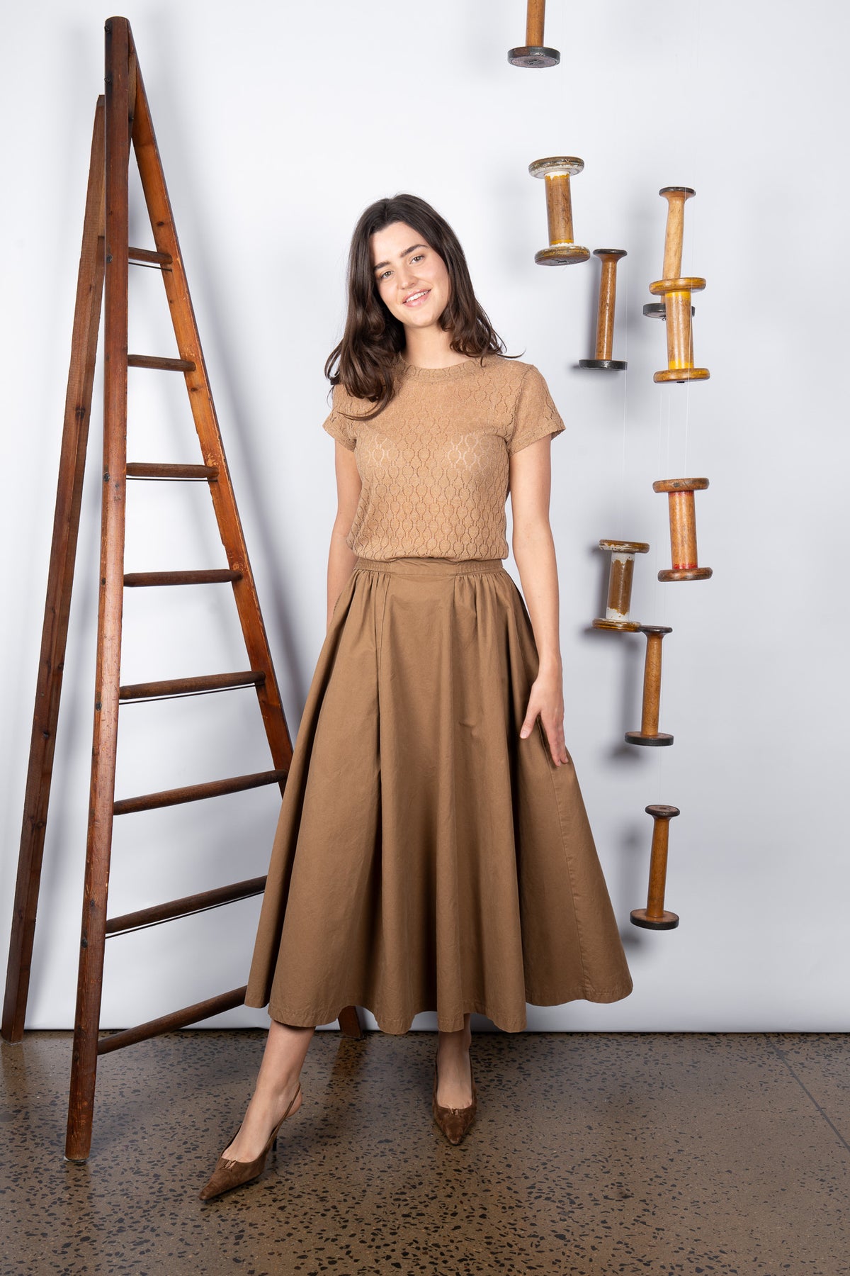 M.A. Dainty Bumper Tan Cotton Skirt
