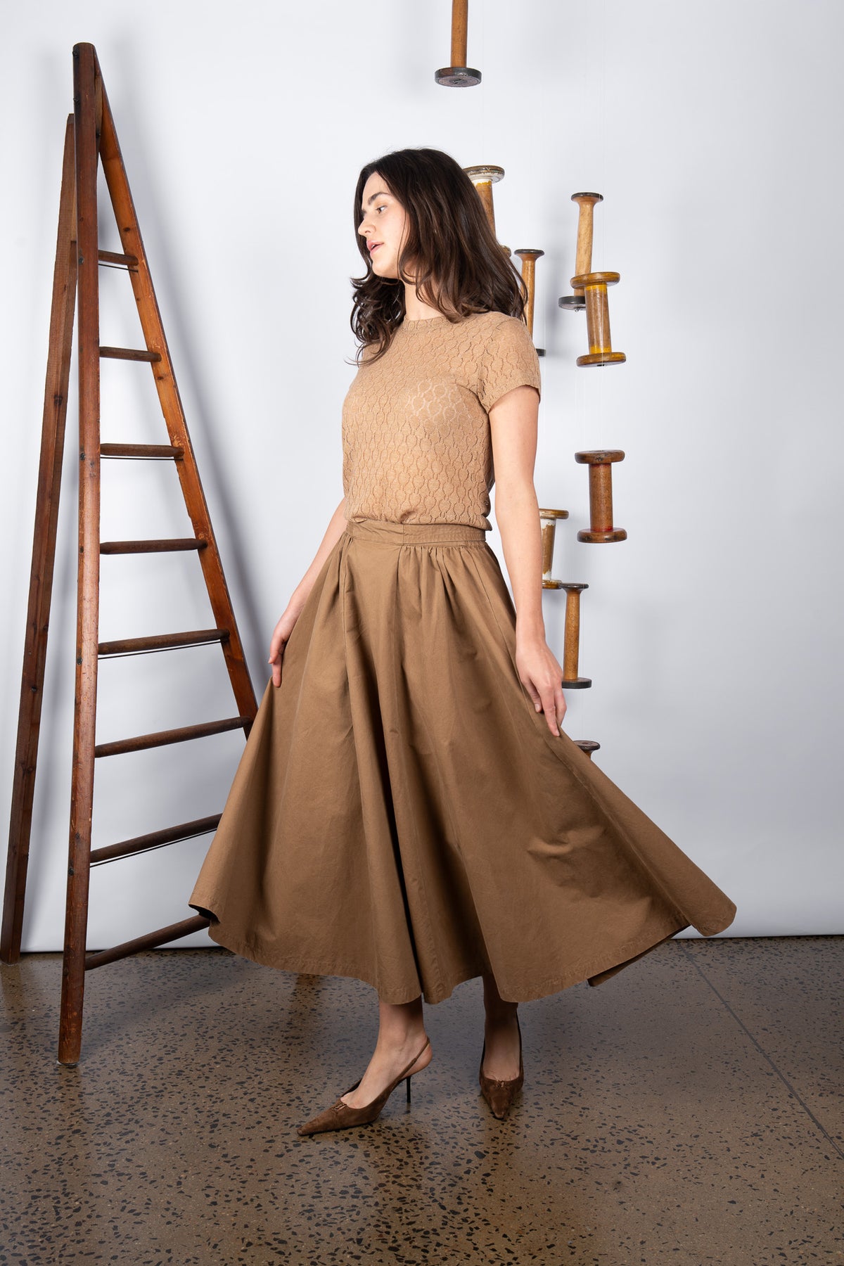 M.A. Dainty Bumper Tan Cotton Skirt