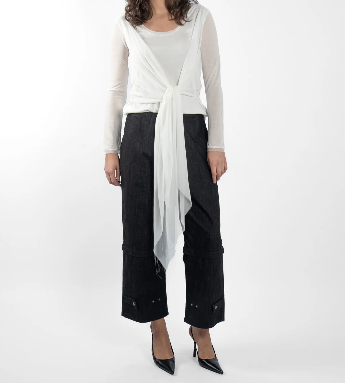 M.A. Dainty Twisted White Silk Top