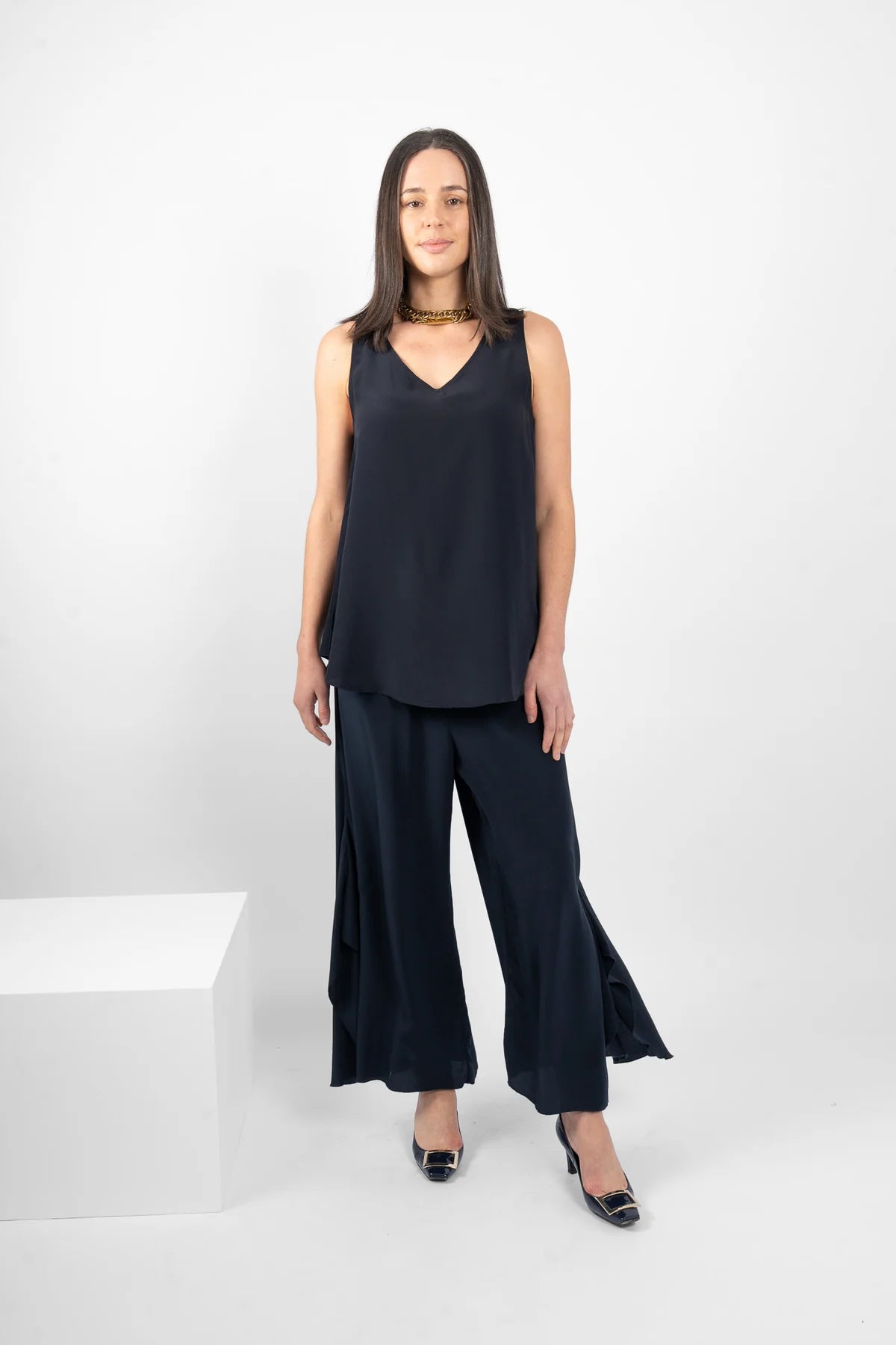 M.A. Dainty McGhee Navy Silk Pants