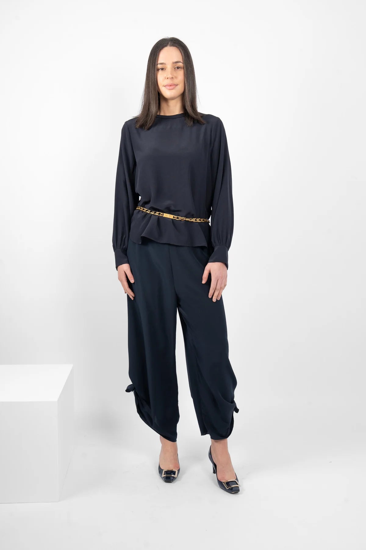 M.A. Dainty McGhee Navy Silk Pants