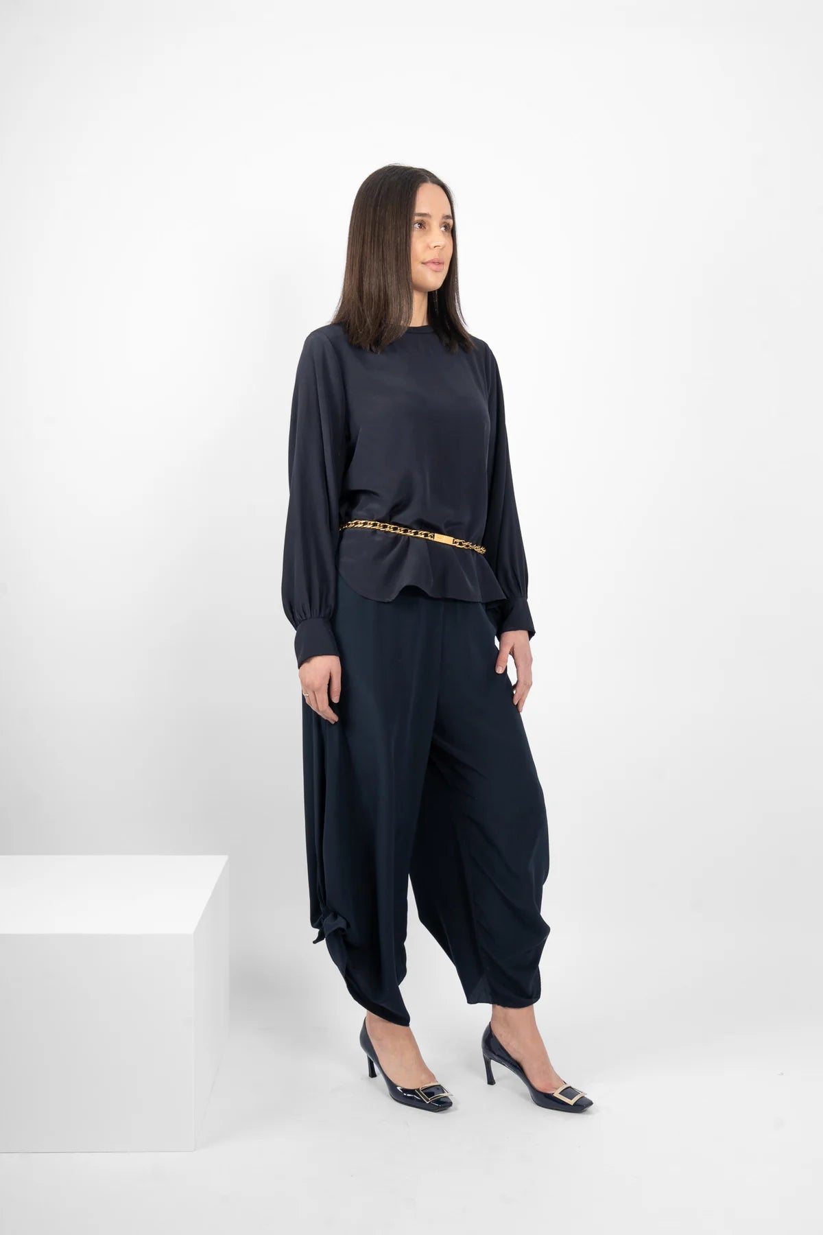 M.A. Dainty McGhee Navy Silk Pants