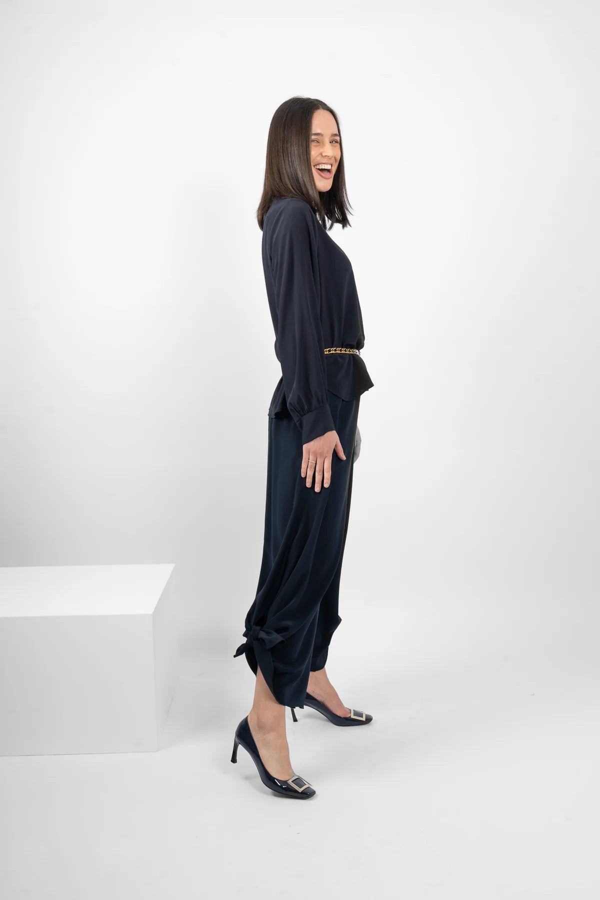 M.A. Dainty McGhee Navy Silk Pants