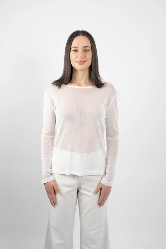 M.A. Dainty Groovy Double Mesh White Cotton Top
