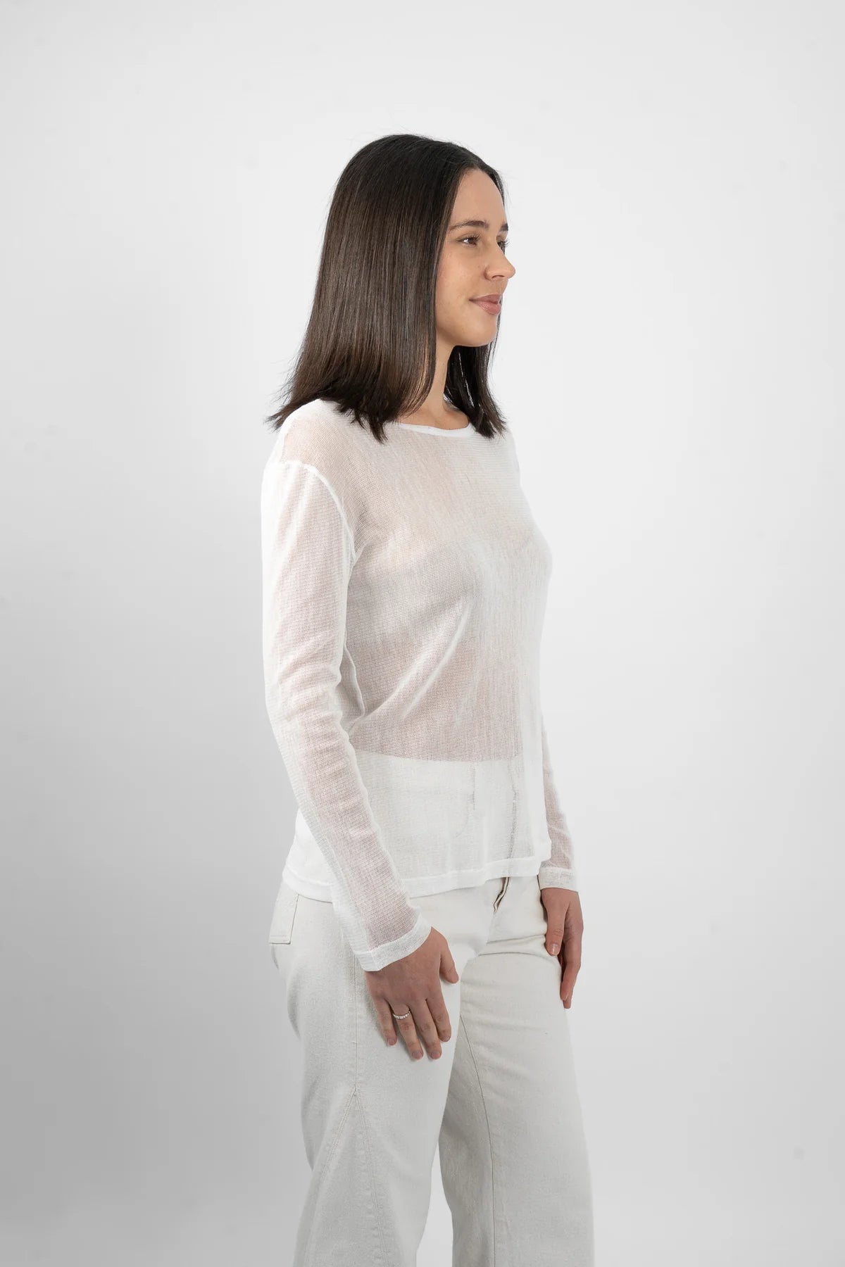 M.A. Dainty Groovy Double Mesh White Cotton Top