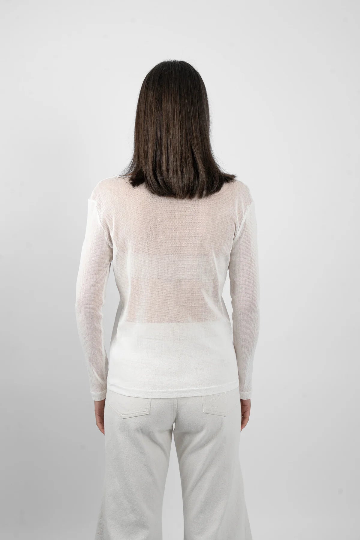 M.A. Dainty Groovy Double Mesh White Cotton Top