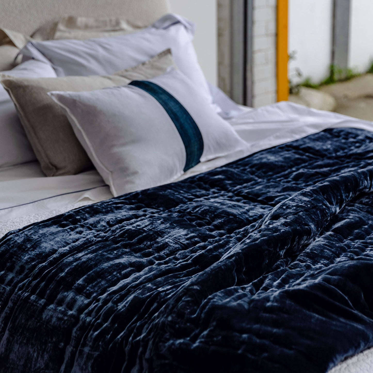 Lavish Navy Silk Velvet Throw