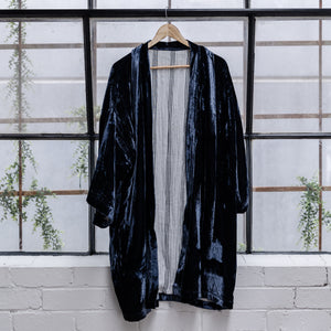 Mia Silk Velvet Kimono Jacket - Navy
