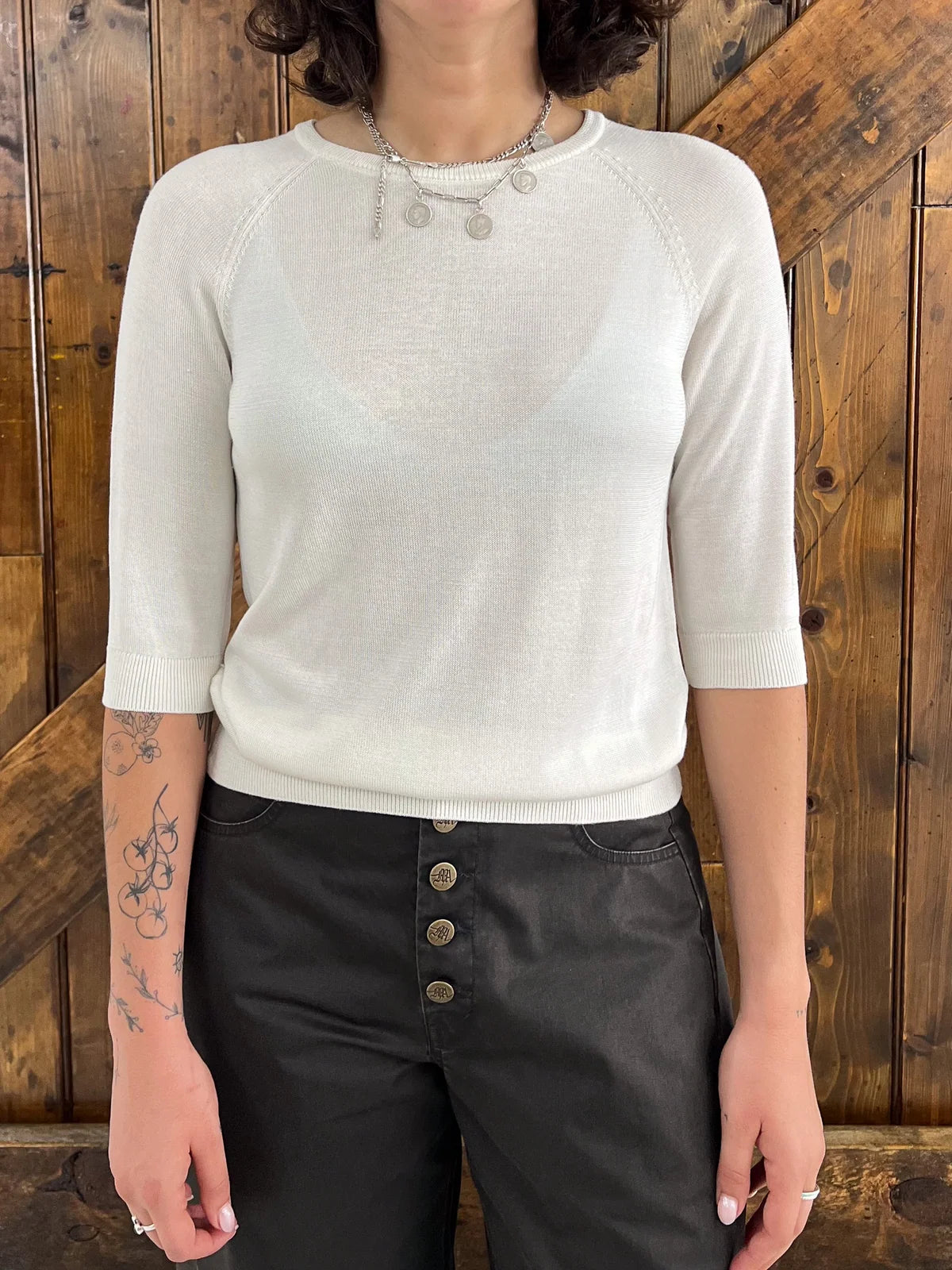 M.A. Dainty Sienna White Silk Tee