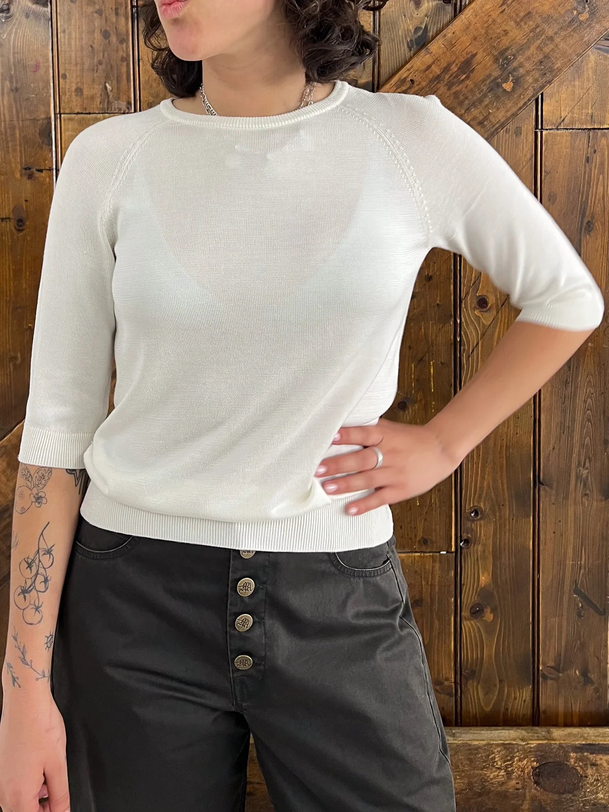 M.A. Dainty Sienna White Silk Tee