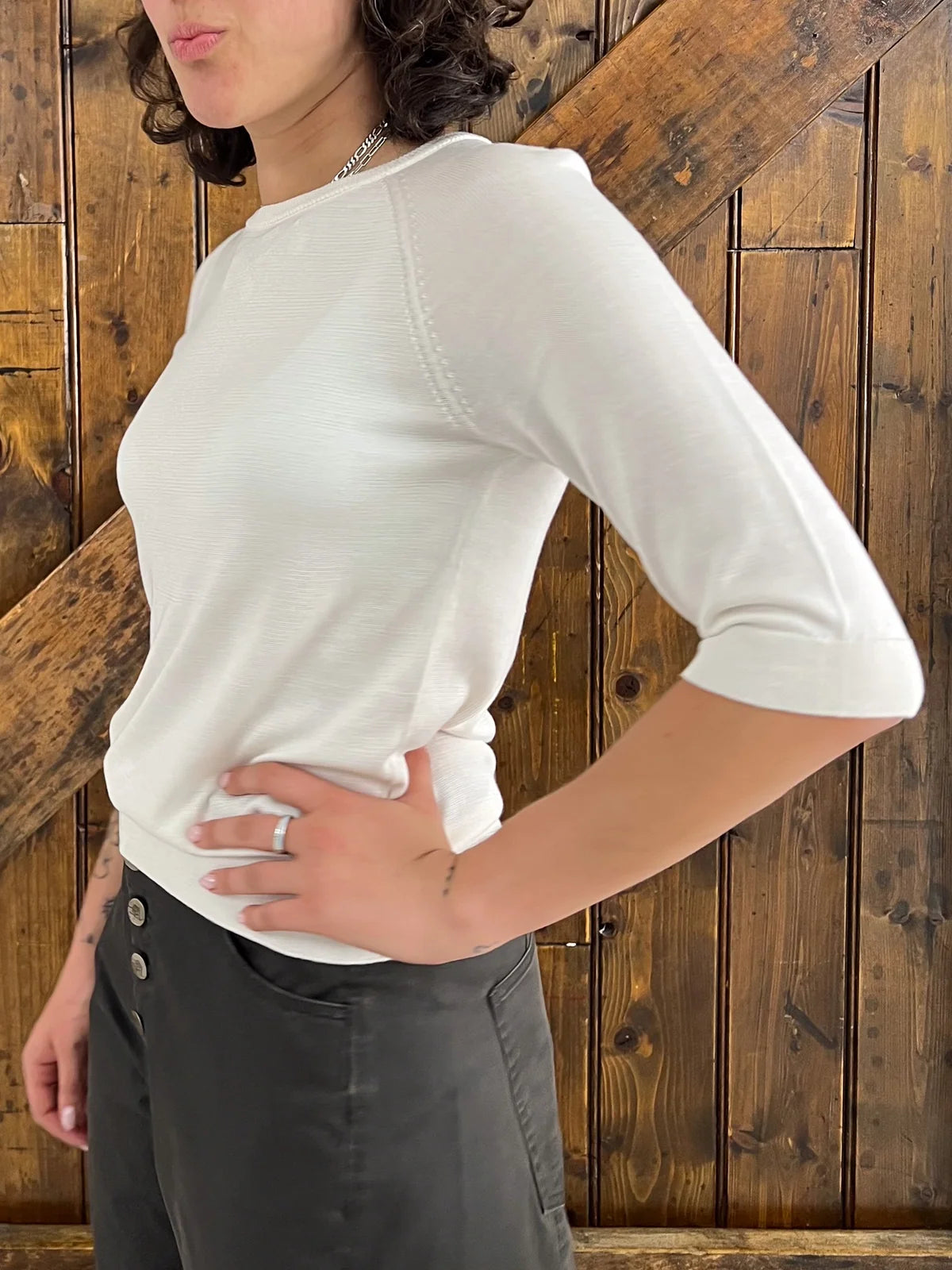 M.A. Dainty Sienna White Silk Tee