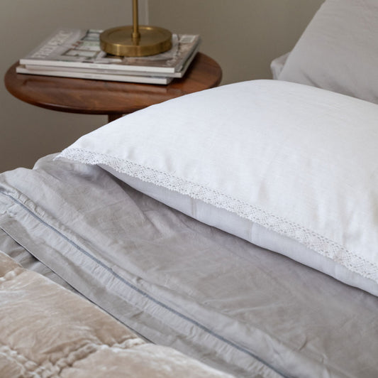 Whisper White Linen Lace Trim Pillowcases