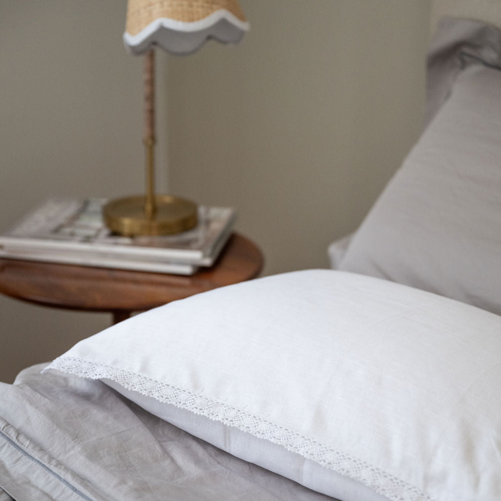 Whisper White Linen Lace Trim Pillowcases