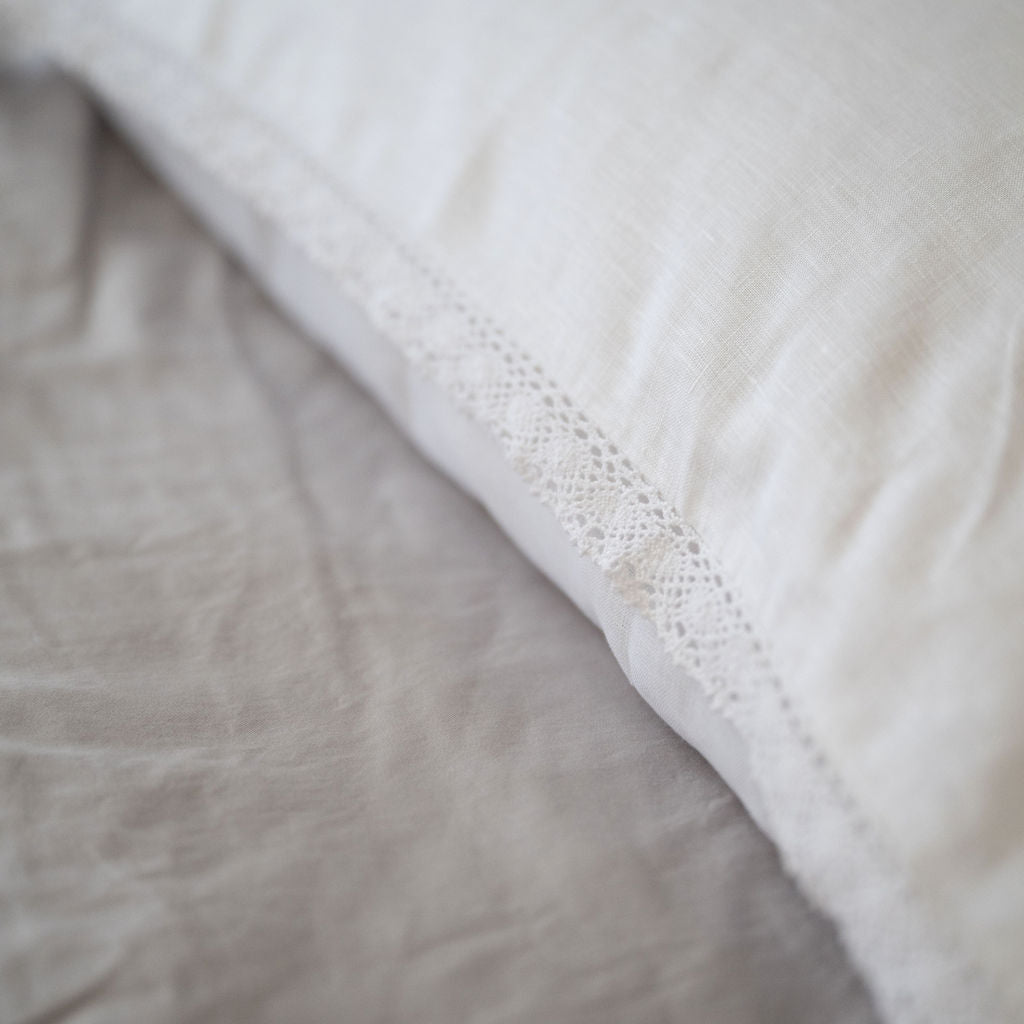 Whisper White Linen Lace Trim Pillowcases