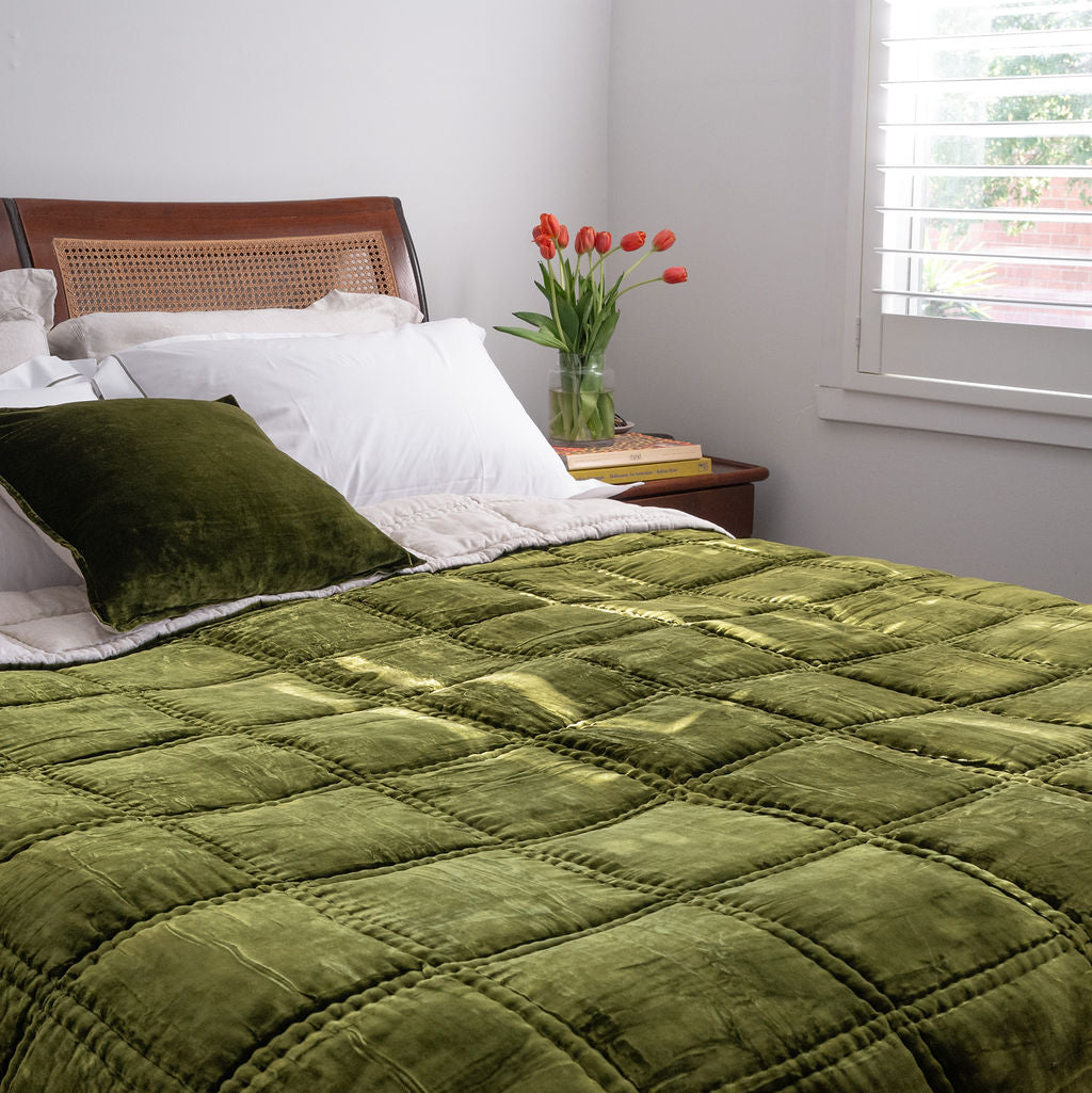Bliss Olive Silk Velvet Quilt