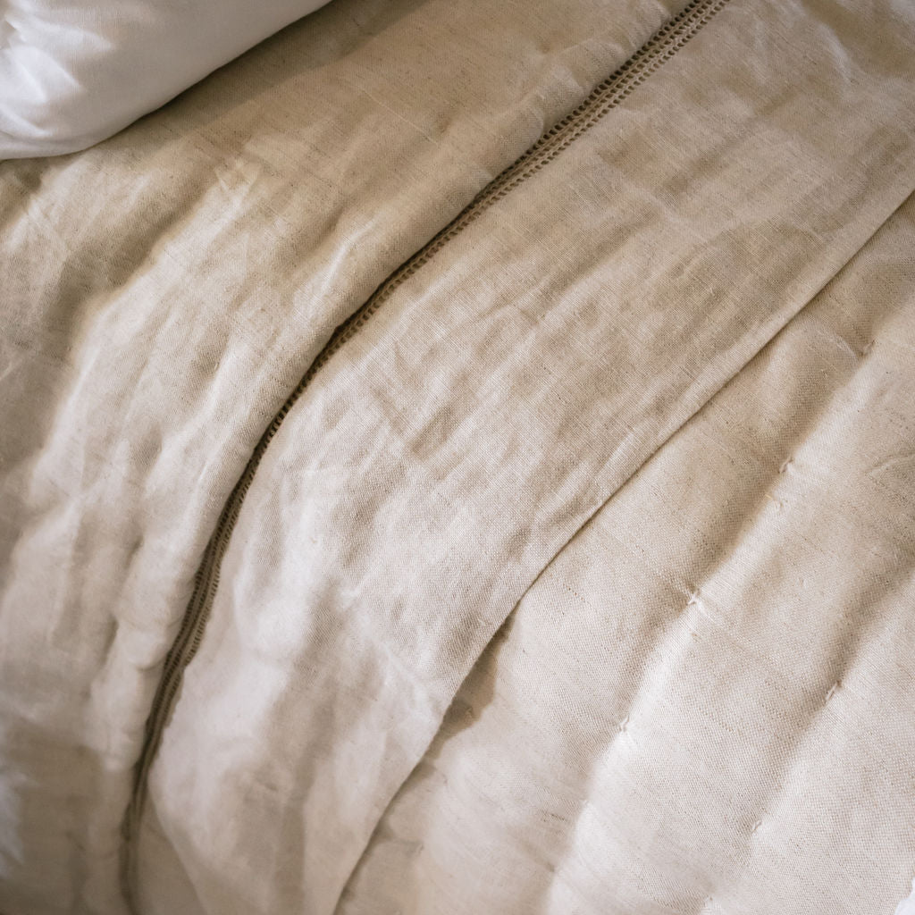Bask Hemstitched Natural Linen Quilt