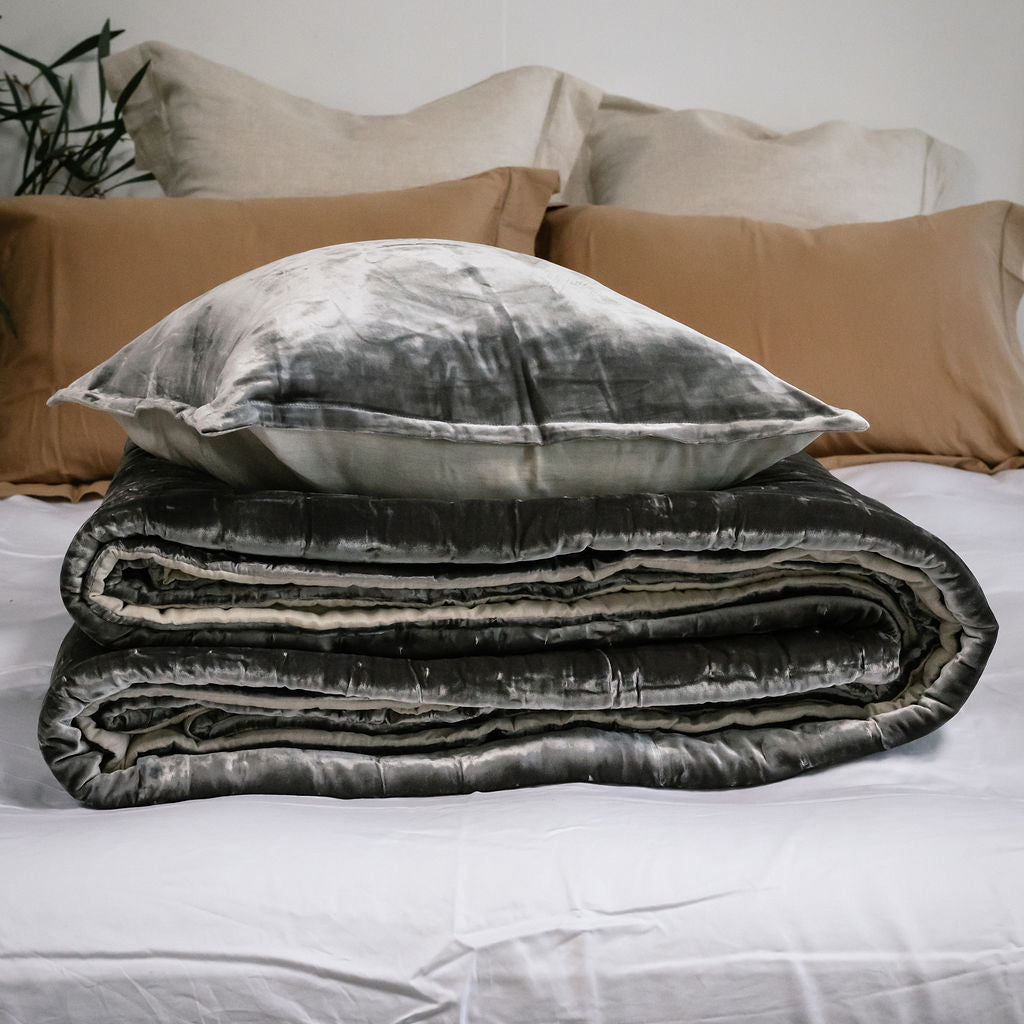 Slate Grey Silk Velvet Cushion