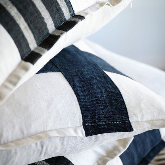 Navy Hemp Panel Linen Cushions
