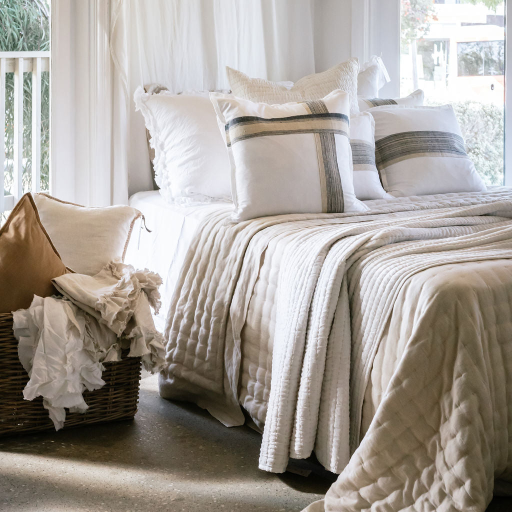 Stripe Hemp Panel White Linen Cushions
