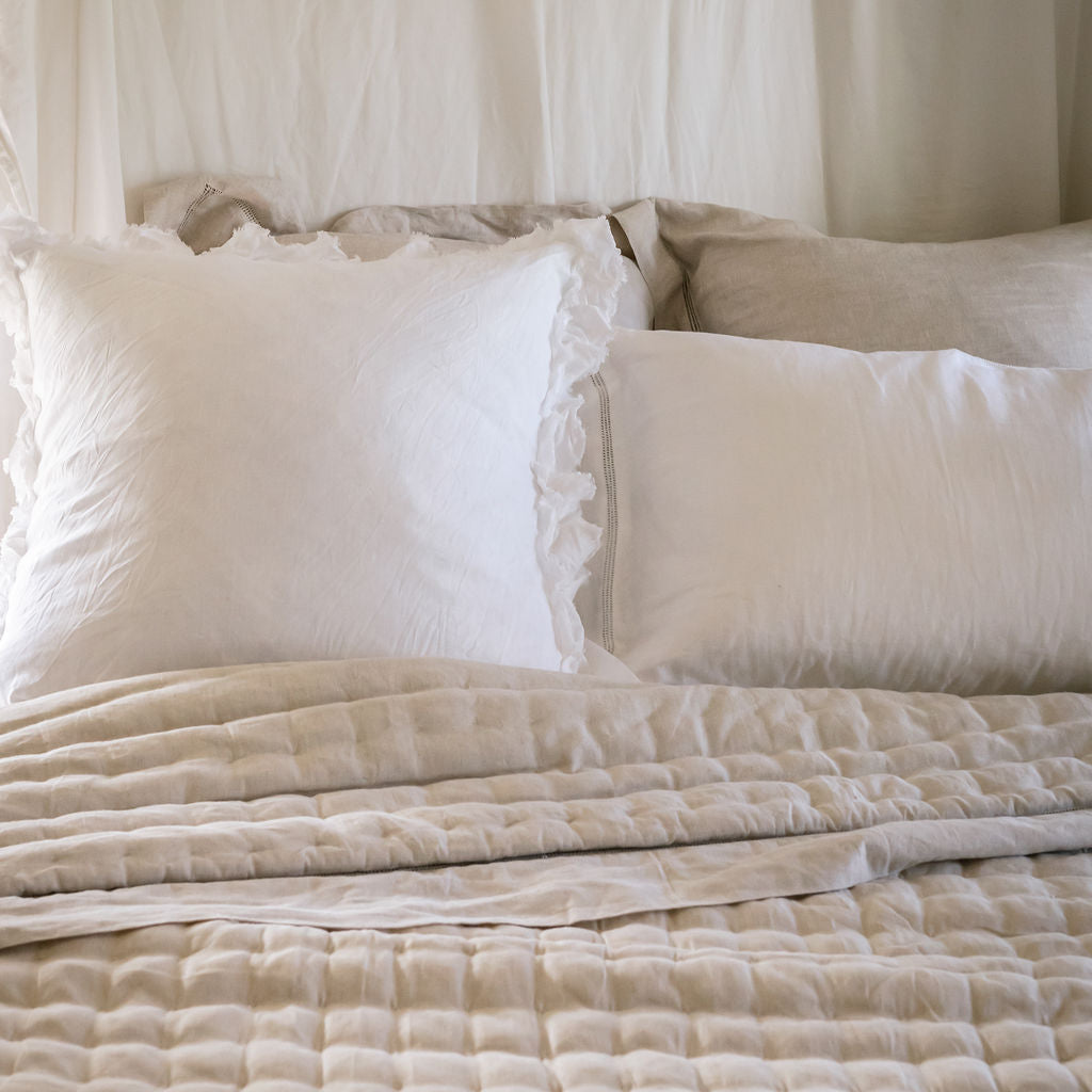 Bask Hemstitched Natural Linen Quilt