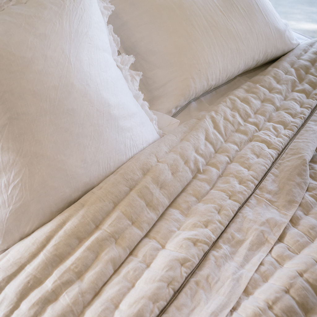 Bask Hemstitched Natural Linen Quilt
