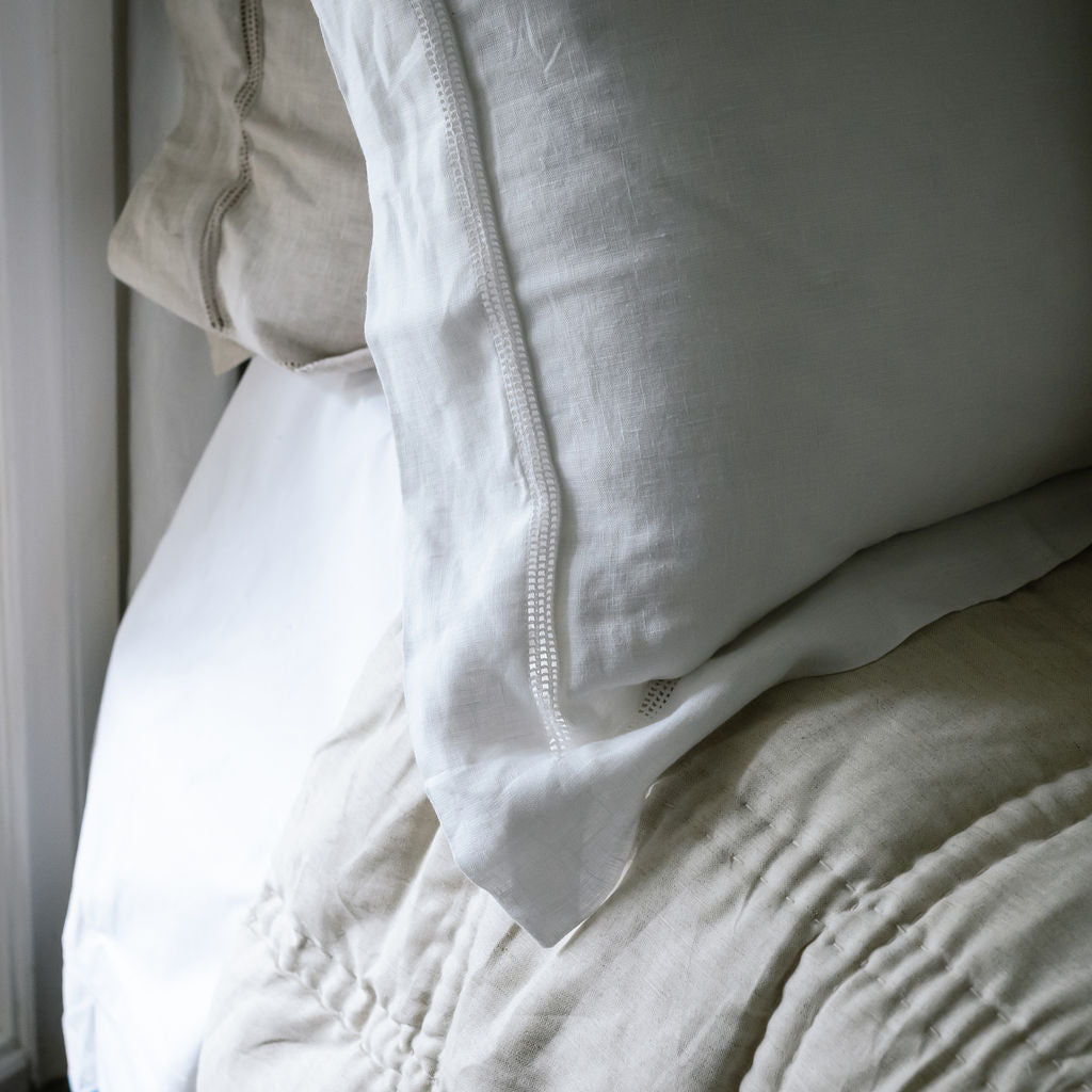Bask Hemstitched White Linen Pillowcases