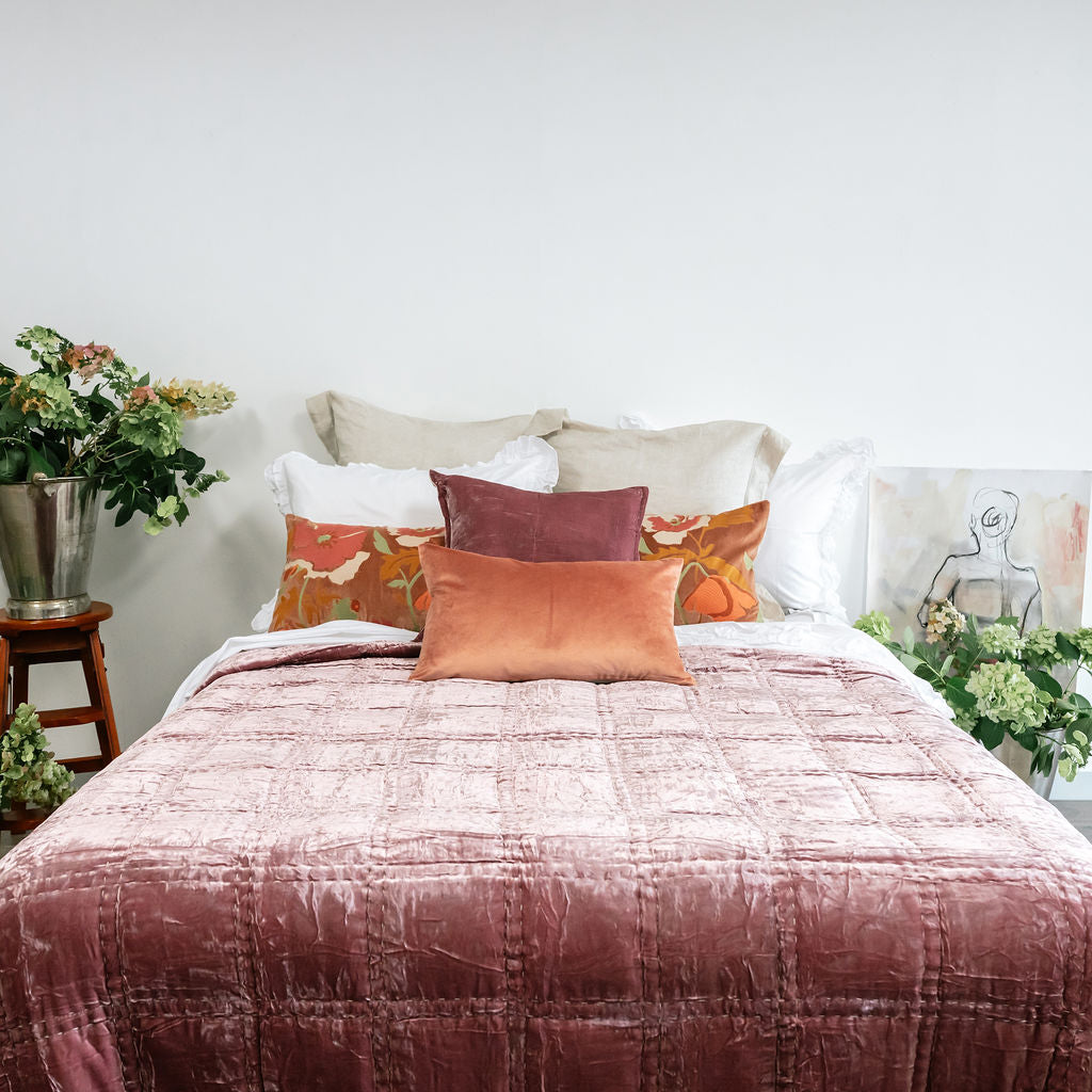 Bliss French Rose Silk Velvet Quilt