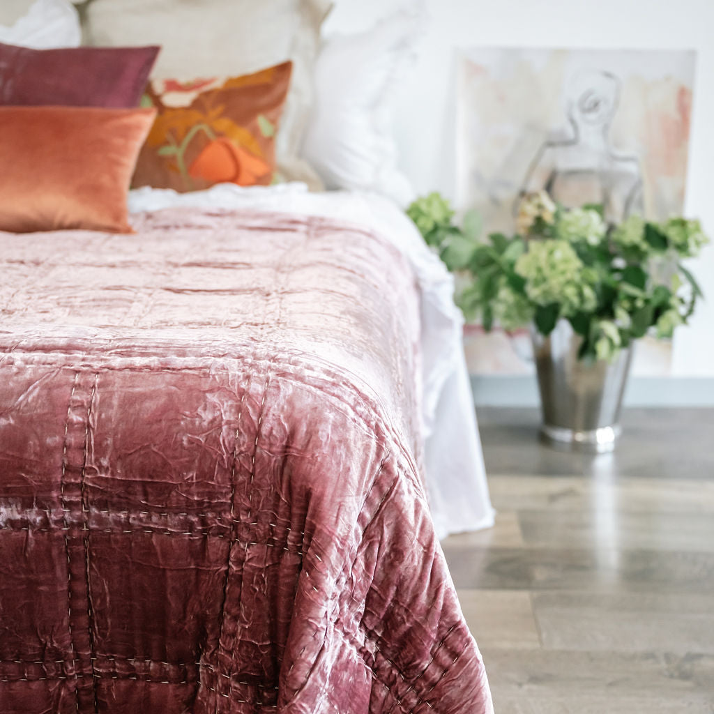 Bliss French Rose Silk Velvet Quilt
