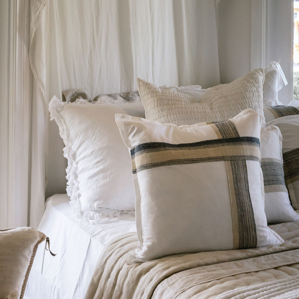 Stripe Hemp Panel White Linen Cushions