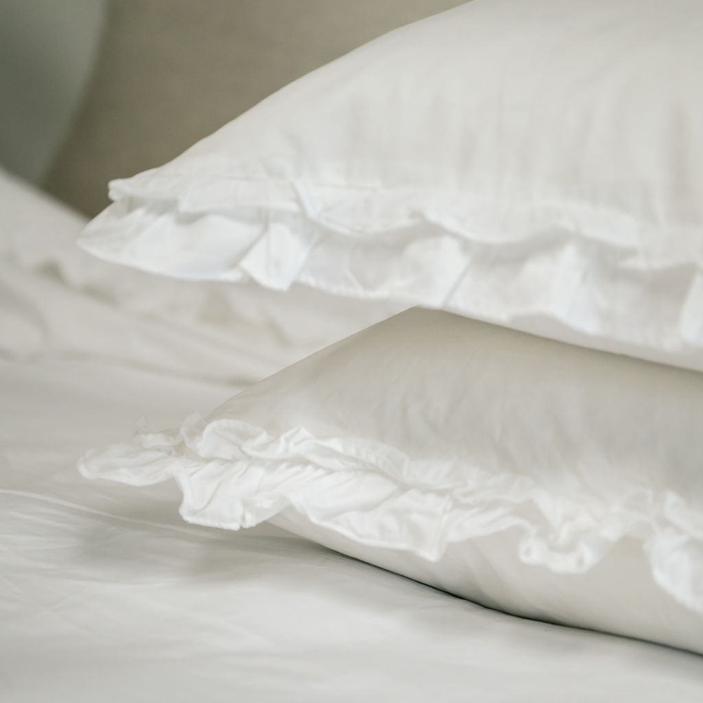 Charm Ruffled 400TC White Cotton Pillowcases