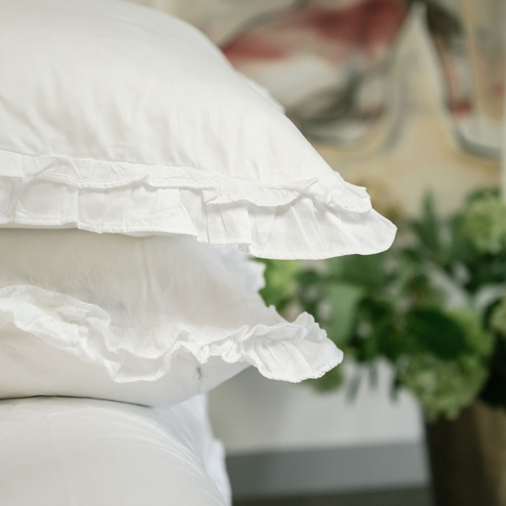 Charm Ruffled 400TC White Cotton Pillowcases
