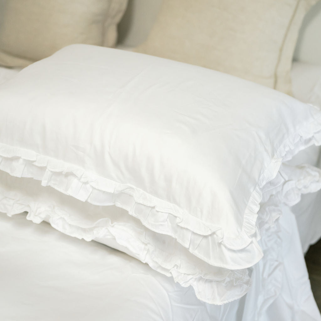 Charm Ruffled 400TC White Cotton Pillowcases