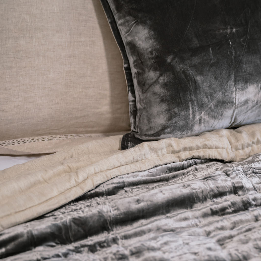 Allure Slate Grey Silk Velvet Quilt