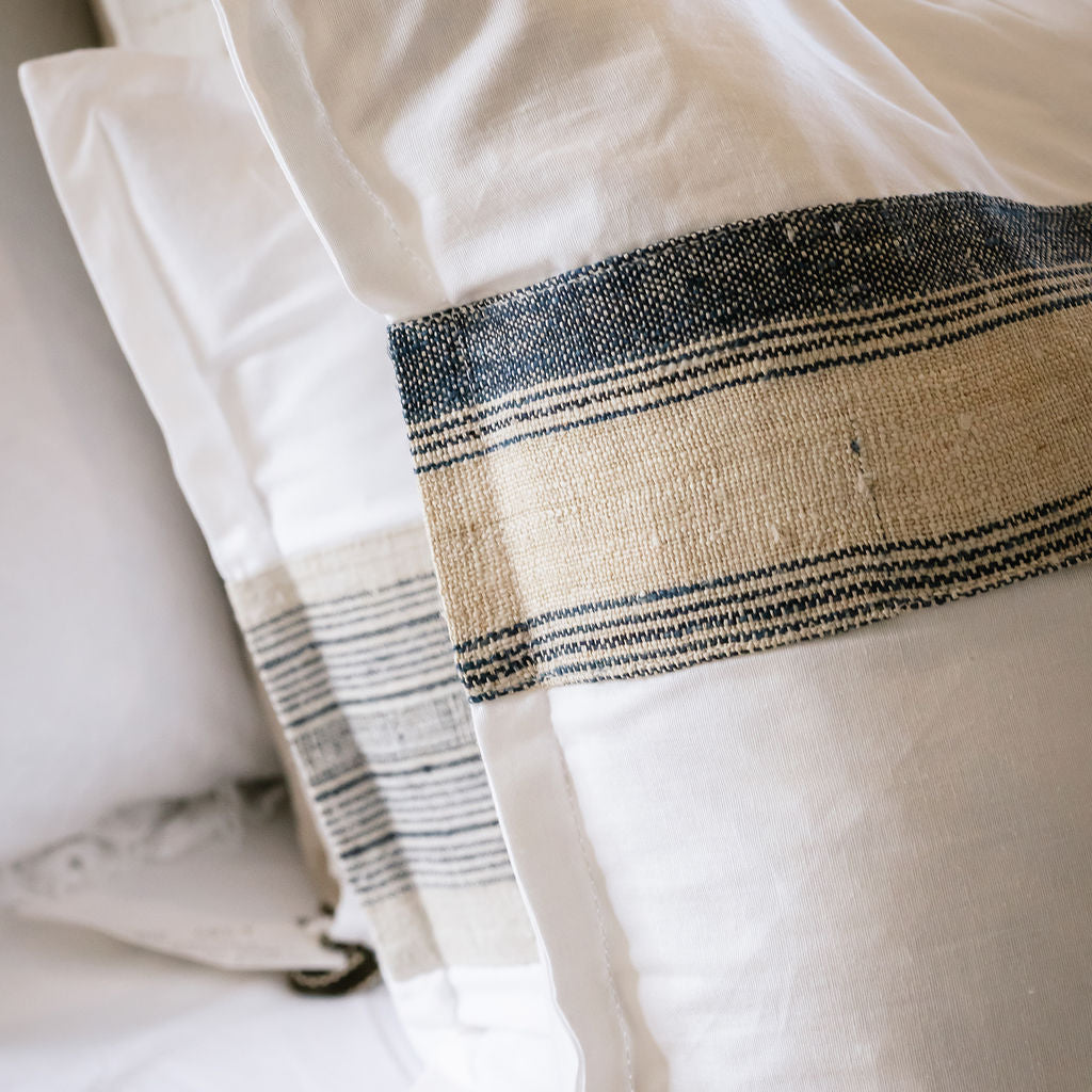 Stripe Hemp Panel White Linen Cushions