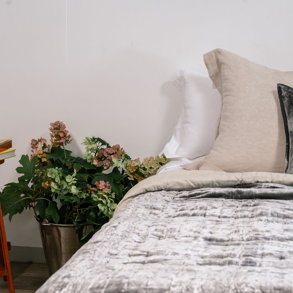 Allure Slate Grey Silk Velvet Quilt