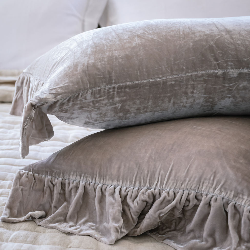 Pearl Silk Velvet Frilled Lumbar Cushion