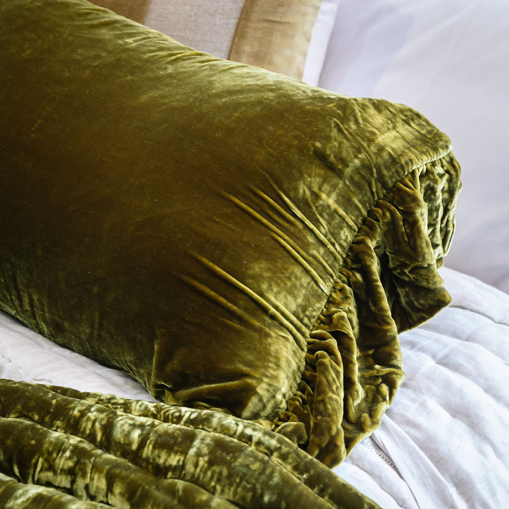 Antique Gold Silk Velvet Lumbar Cushion